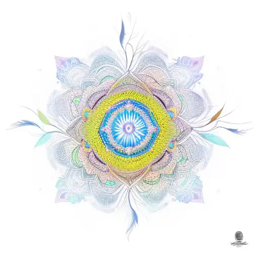 Mandala With Stylised Feather And Lotus