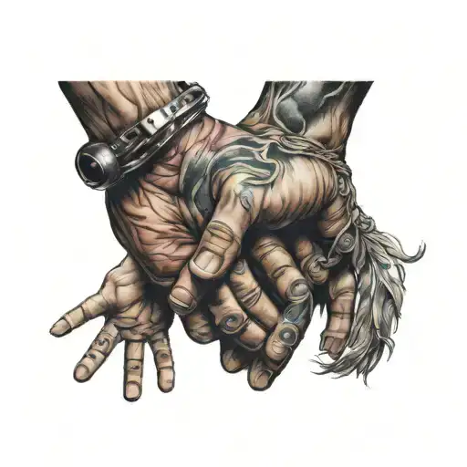 A Little Girl With Her Dad Holding Hands