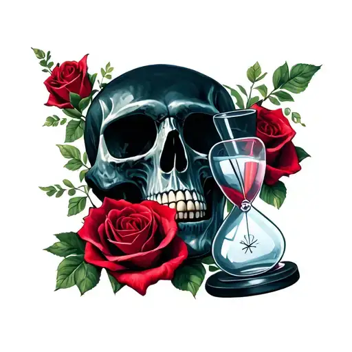 Skull And Roses And Hour Glass
