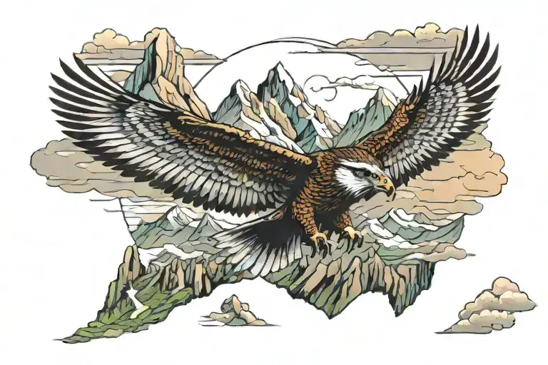 Mountains With Falcon Soaring