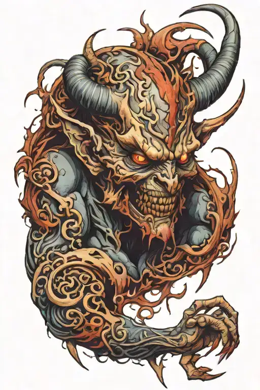 Demonhead Looking Down At Small Demon