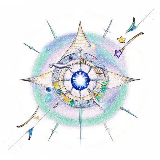 A Celestial Scene With Pisces Constellation And Poseidon's Trident In The Night Sky