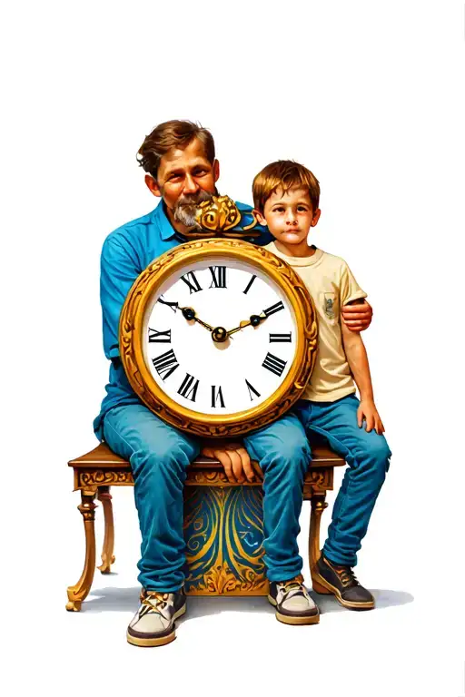 Clock Dad And Son Sitting