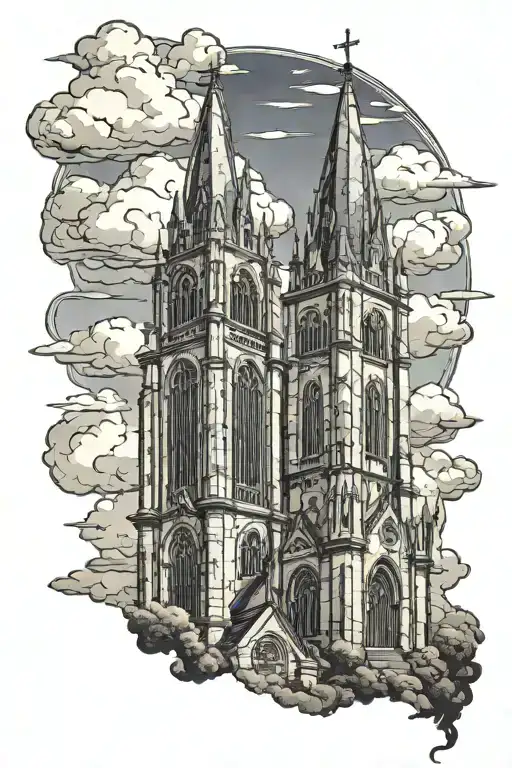 Gothic Church Towers With Background Filler Clouds Landscape