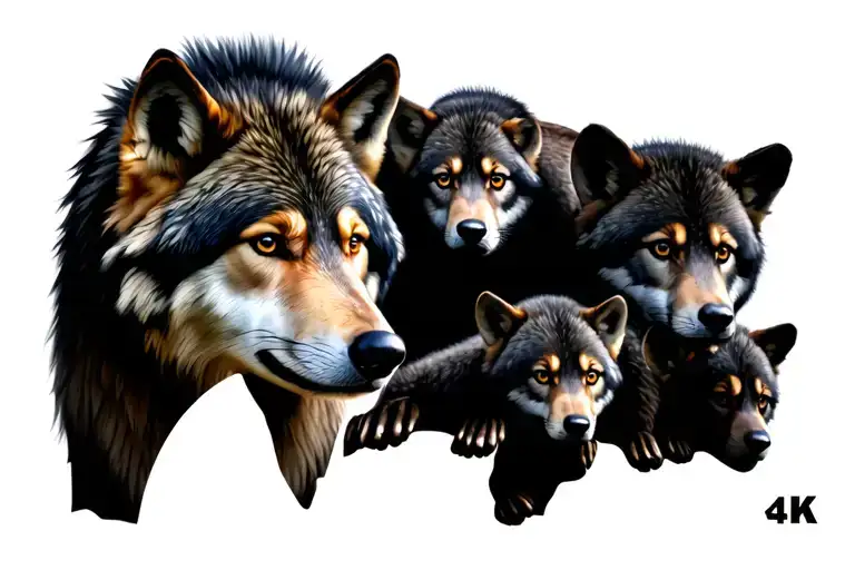 Mother Wolf With 6 Cubs Face Only