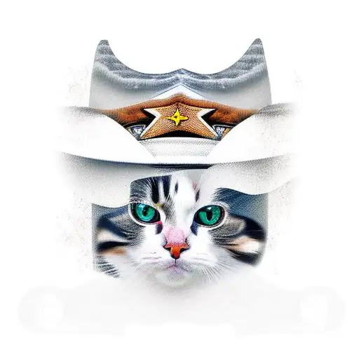 Calico Cat Head With Cowboy Hat