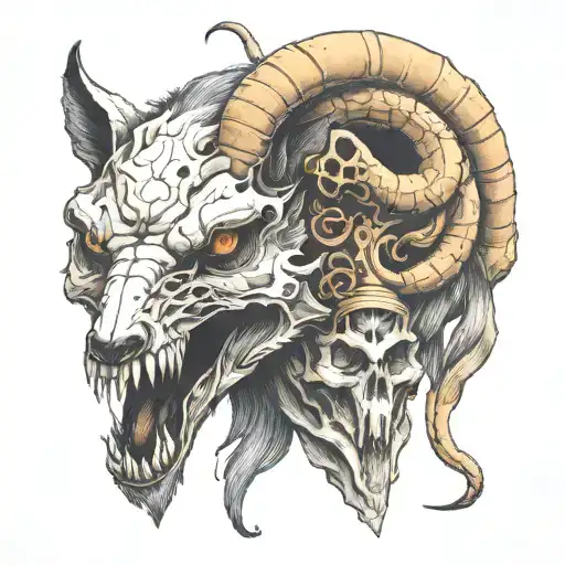 Wolf And A Ram Skull