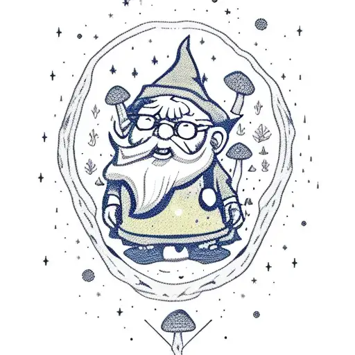 A Gnome Like Wizard Sitting In A Forest On A Log With Mushrooms Growing Around Him With Sparkles
