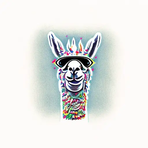 Neck And Face Of A Llama With Sunglasses With A Maple Leaf On Each Glass' Reflex