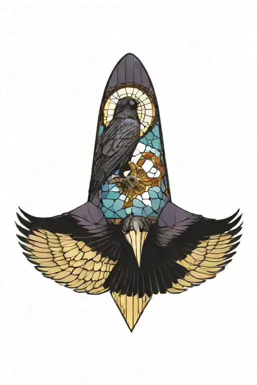 Raven Flying Over Skull With Stained Glass Window Background