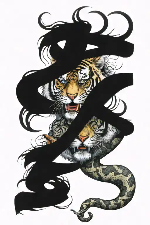 Tiger Head With Snake Around It He Word Sapovnela