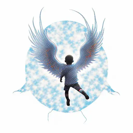 Silhouette Of A Child Reaching Out To Touch A Glowing Phoenix