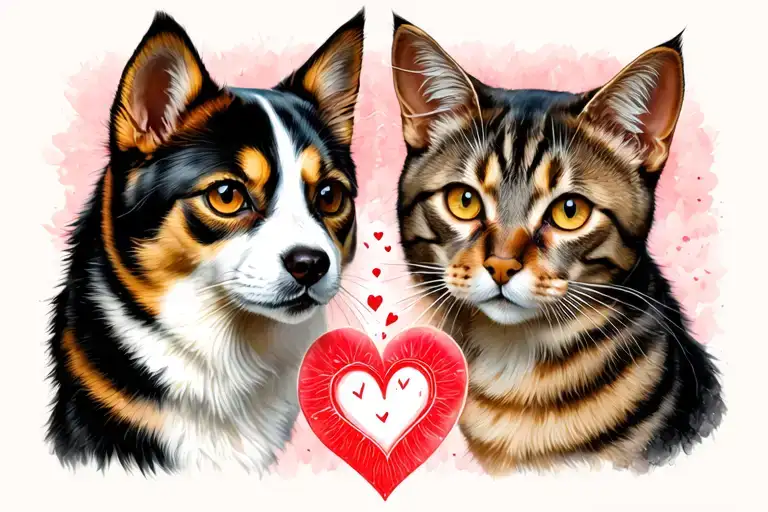 Dog And Cat And Heart