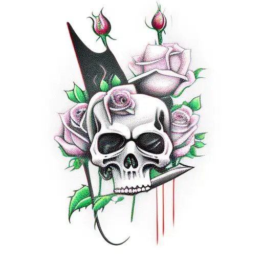 Grim Reaper Sickle With Roses For Upper Arm