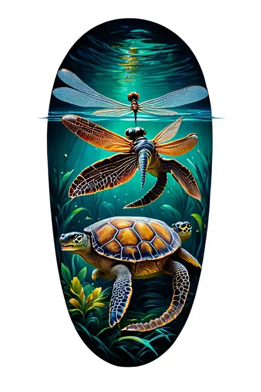 Sea Turtles And Dragon Flies