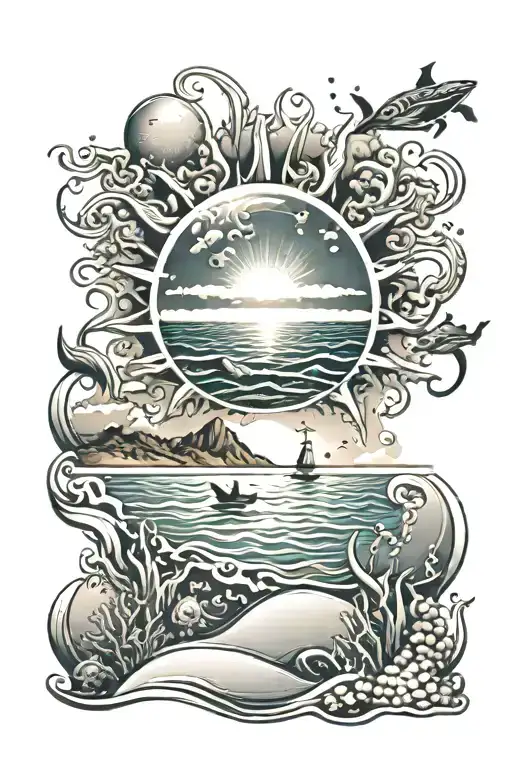 Sun Shining On The Beach With Underwater Scene