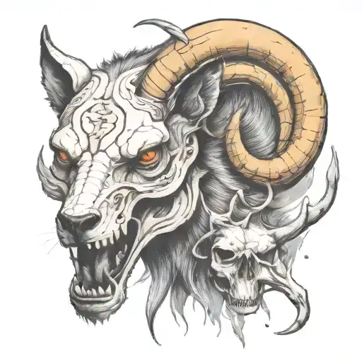 Wolf And A Ram Skull
