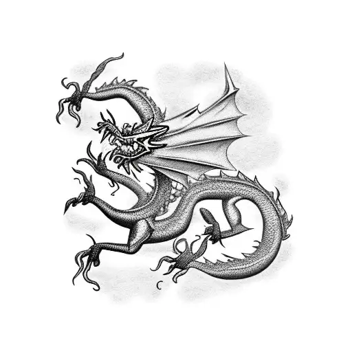 Fire Dragon Wrapped Around A Greyscale Cn Tower