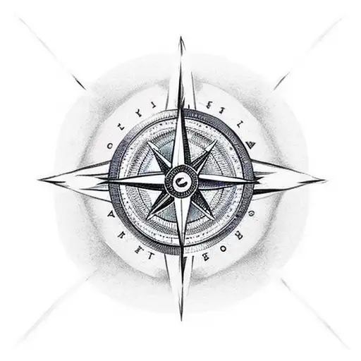 A Minimalist Tattoo Of A Compass With The Words 'Adventure Awaits' Surrounding It