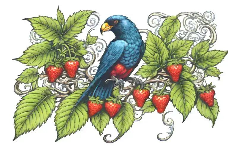 Elegant Raven Landing On A Strawberry Vine