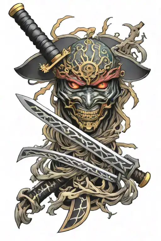 Japanese Katana With An Eye Inside And Wrapped In Lightning