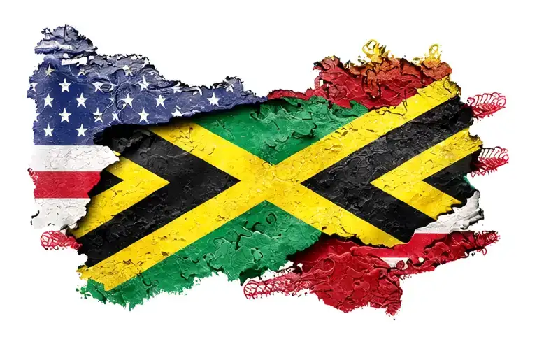 Jamaican Flag Merged With American Flag Dna Double Helix Intertwined