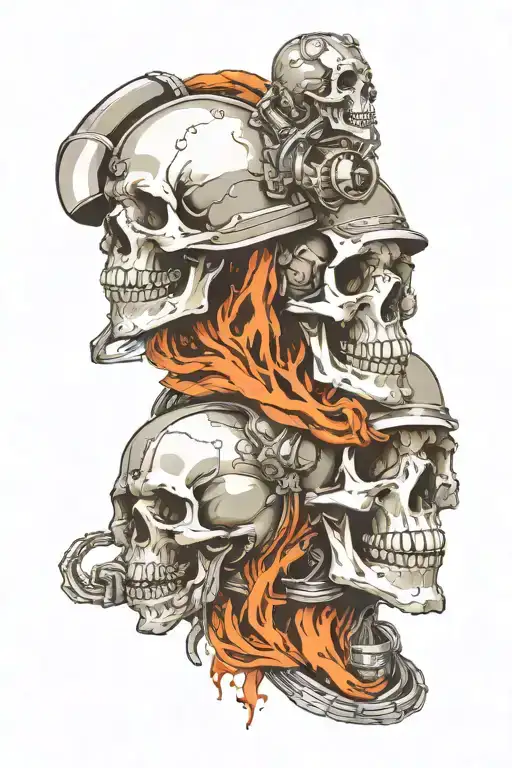 Skulls With Military Helmets Symbolizing
