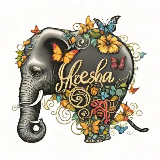 Word That Spells Aleesha In Cursive With And Elephant And Butterflies