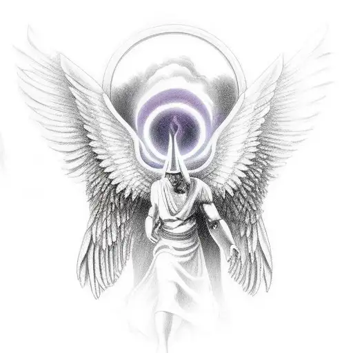 The Gates Of Heaven In The Background While The Ark Angel Is Killing The Demon