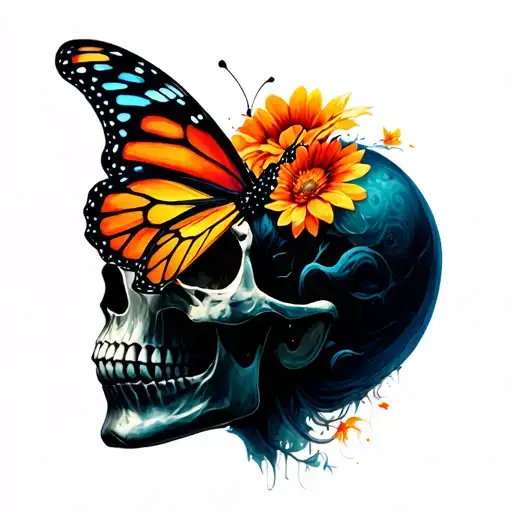 Skull Turning Into A Butterfly Emerging