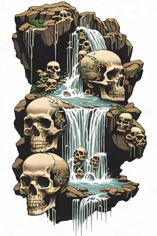 Skulls In A Waterfall Cascading