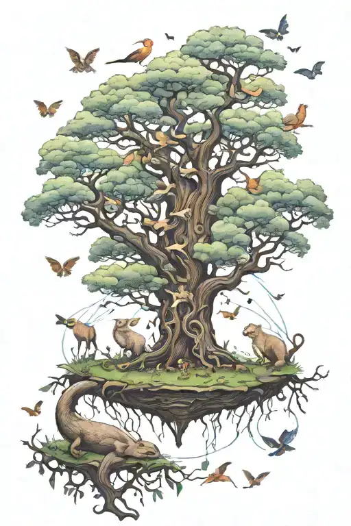 Animals Floating Around A Tree Of Life Cycle