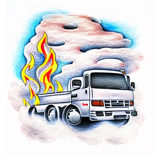 Truck With Fire In The Cloud