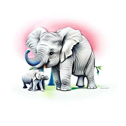 Baby Elephant With Elephant Mother