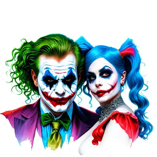 Joker And Harley Quinn Bleu Rouge Noir Vert