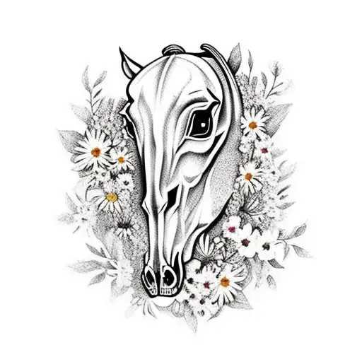 Horse Skull With Wild Flowers
