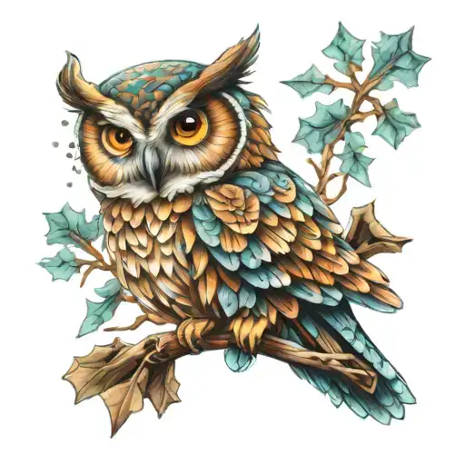 Owl With Snowflake Intertwined