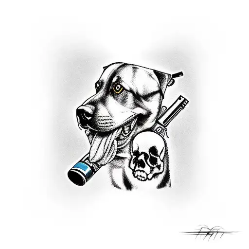 Dog With Gun And Skulls