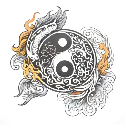 Yin Yang Fire Surrounded With Tj Pj Initials