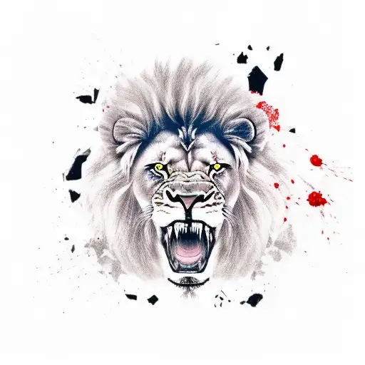 Lion Snarling Dripping Blood From Mouth