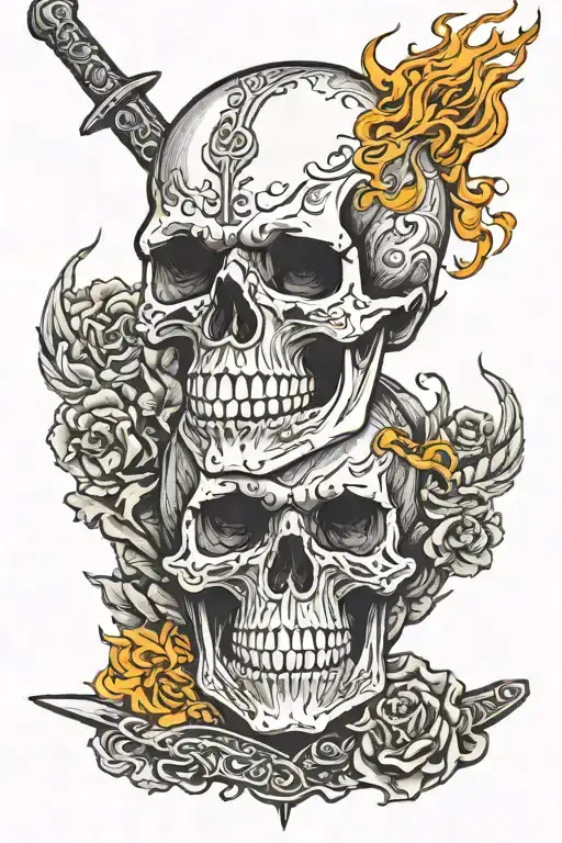 Skull With Fire And Sword
