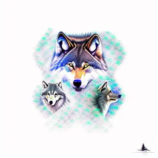 The Pack Of 3 Wolfs In The Dark Forest