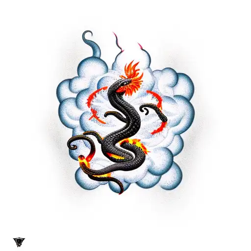 Black Snake Coiled With Phoenix Rising Above