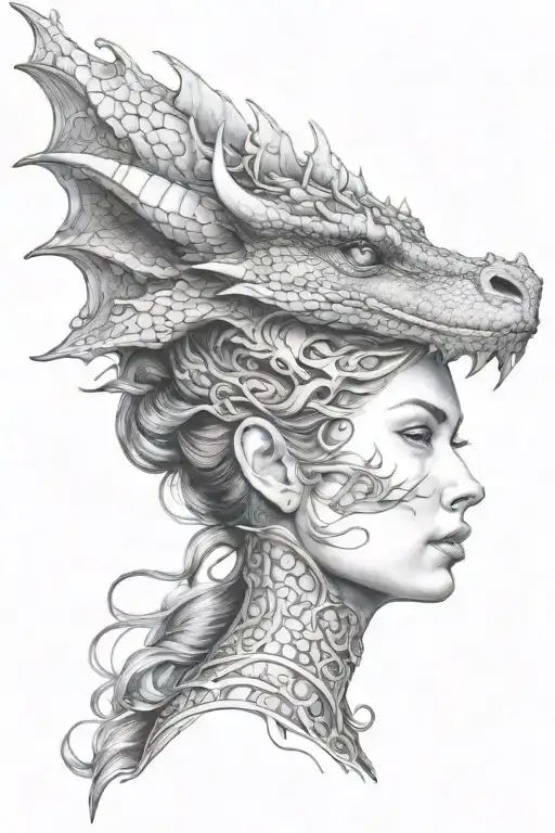 Dragon Emerging From A Woman's Head Looking