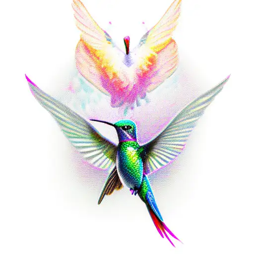 Hummingbird And Phoenix Flying Together