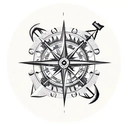 Pirate Ship With Compass And Anchor