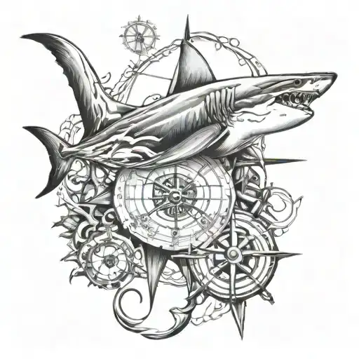 Shark And Anchor And Compass