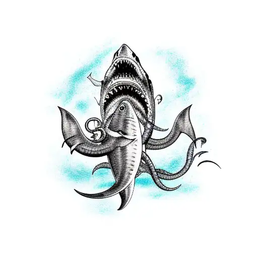 Siren With A Shark And The Kraken