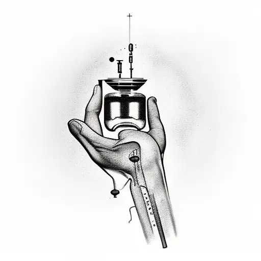 A Realistic Portrait Of A Decomposing Hand Holding A Scientific Flask