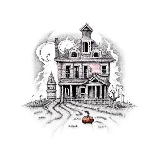 Pumpkin With Haunted House